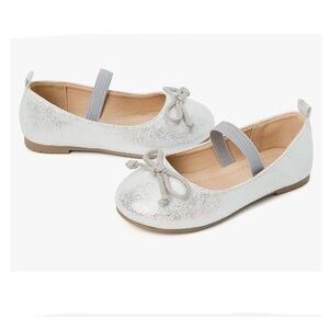 Luffymomo Mary Jane Dress Shoes Ballet Flats w/ Strap for Toddlers Silver‎